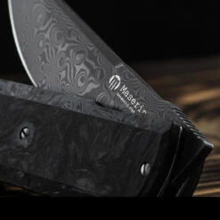 Maserin Silver 410 Fat Carbon Damascus Folding Knife -Campfire Essentials Shop MAS410DNdet4 96962.1689327732