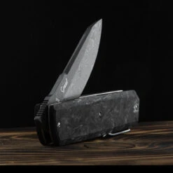 Maserin Silver 410 Fat Carbon Damascus Folding Knife -Campfire Essentials Shop MAS410DNdet 21483.1689327732